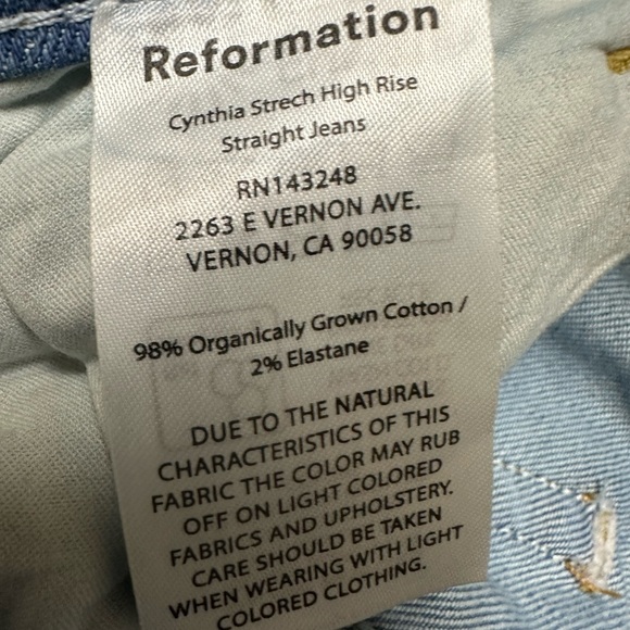 REFORMATION CYNTHIA STRETCH HIGH RISE STRAIGHT JEANS 🔹 - Picture 4 of 6